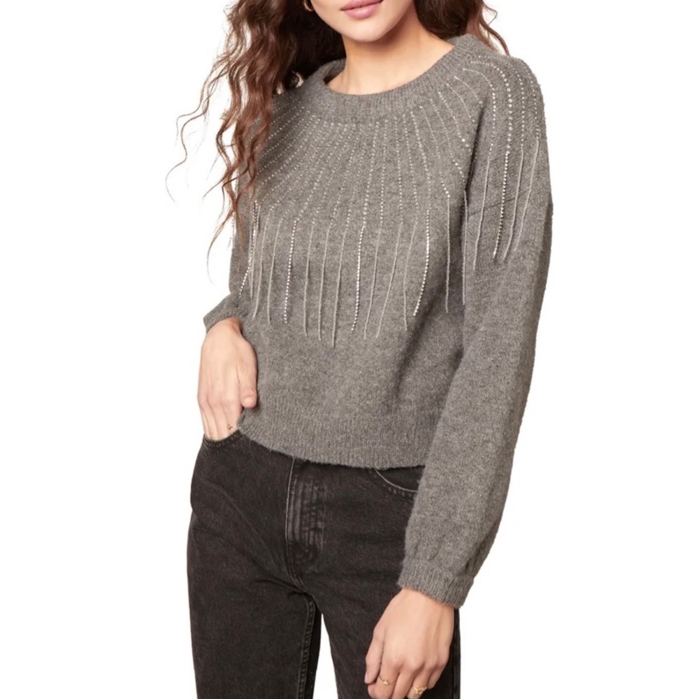 BB Dakota If You Fancy Embellished Pullover Sweater in Heather Gray S